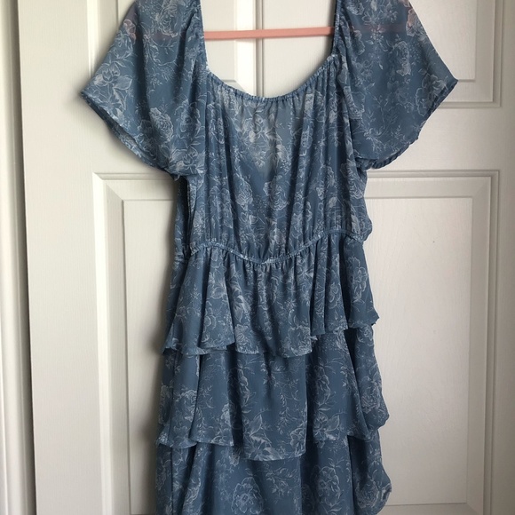 NWOT Altar'd State Dusty Blue Floral Dress with Tiered Skirt - Picture 7 of 8